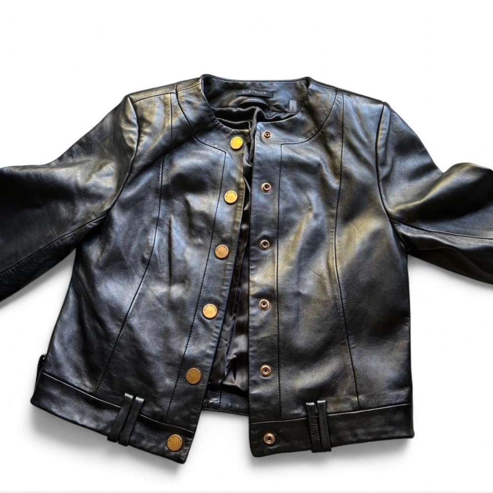 Black REAL Leather Jacket with Gold Buttons